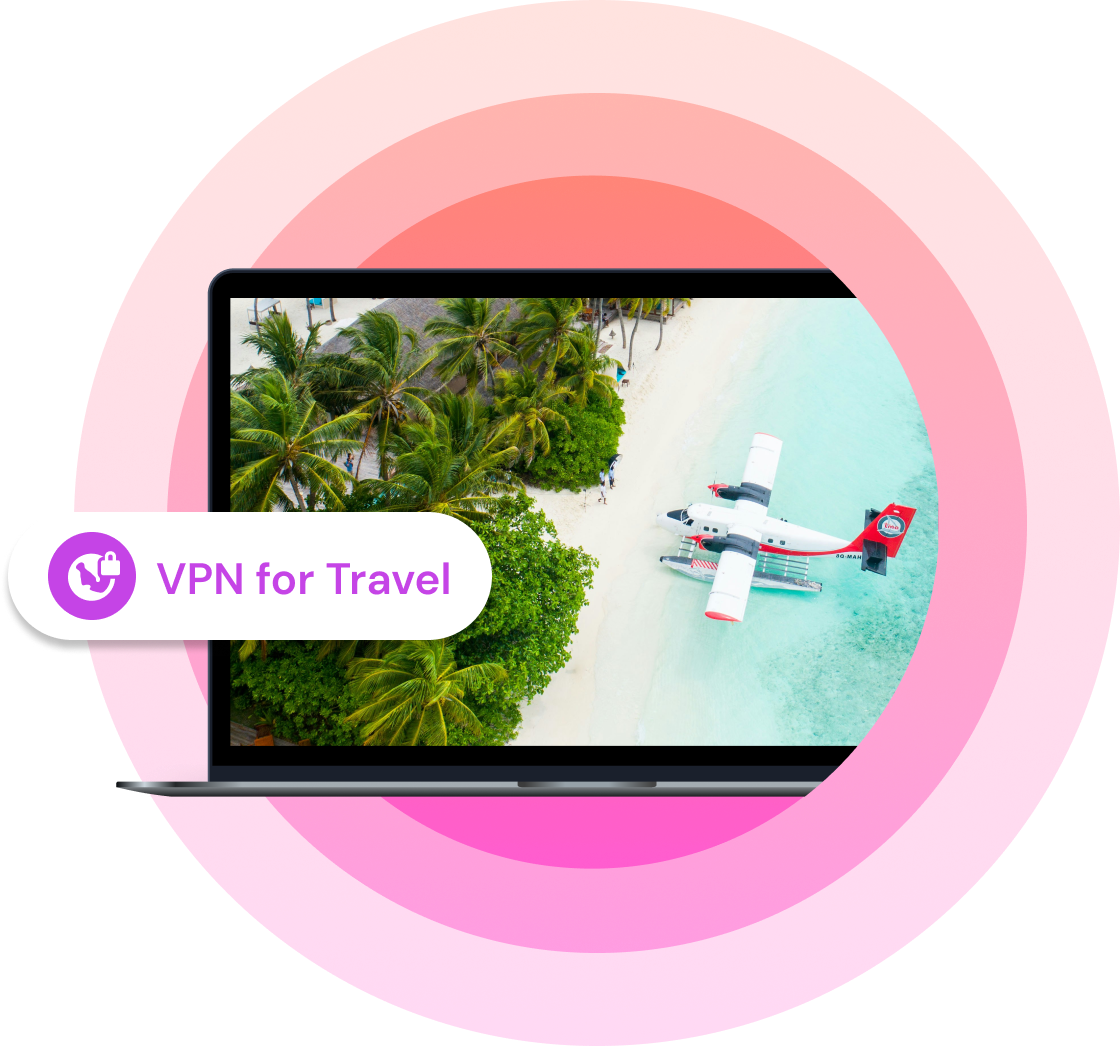 Laptop with a tropical island as a wallpaper